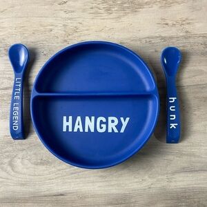 7" Silicone Suction Plate/Blue/Hangry,‎ with 2 spoons